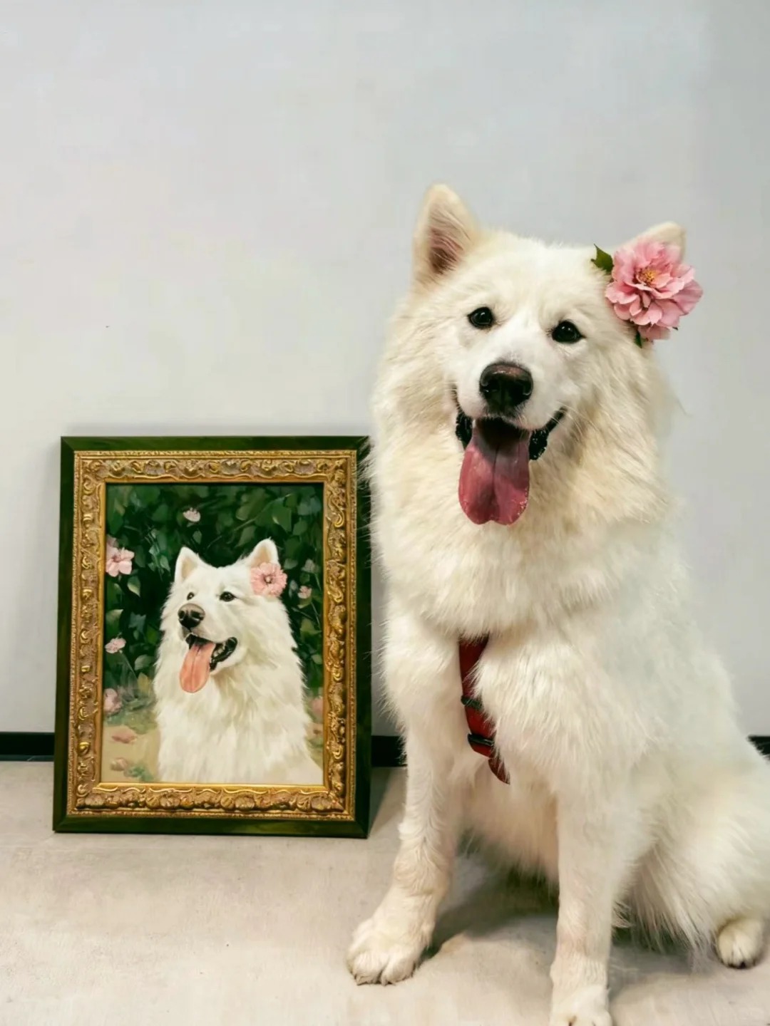 Gabby smiling next to her Tibetan Terrier, Lily.