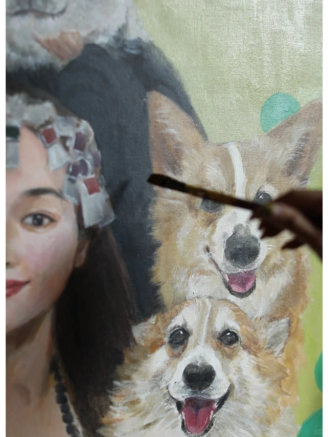 Gabby smiling next to her Tibetan Terrier, Lily.