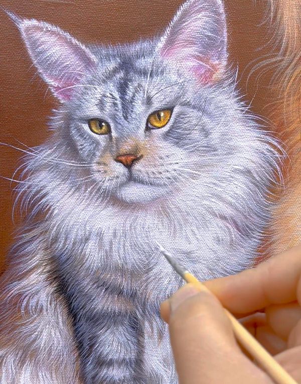 Milly and Molly, a bespoke double cat portrait in oils by Gabby, showing their bond.