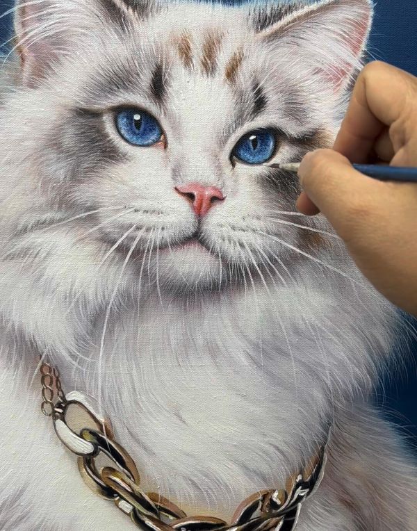Traditional oil painting of Tiddles the cat by Gabby