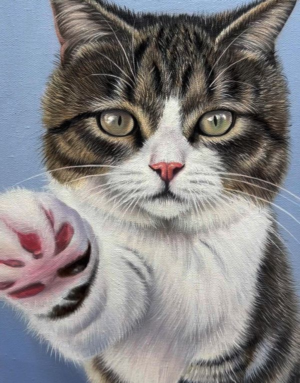 Realistic oil painting of Dudley the cat by Gabby