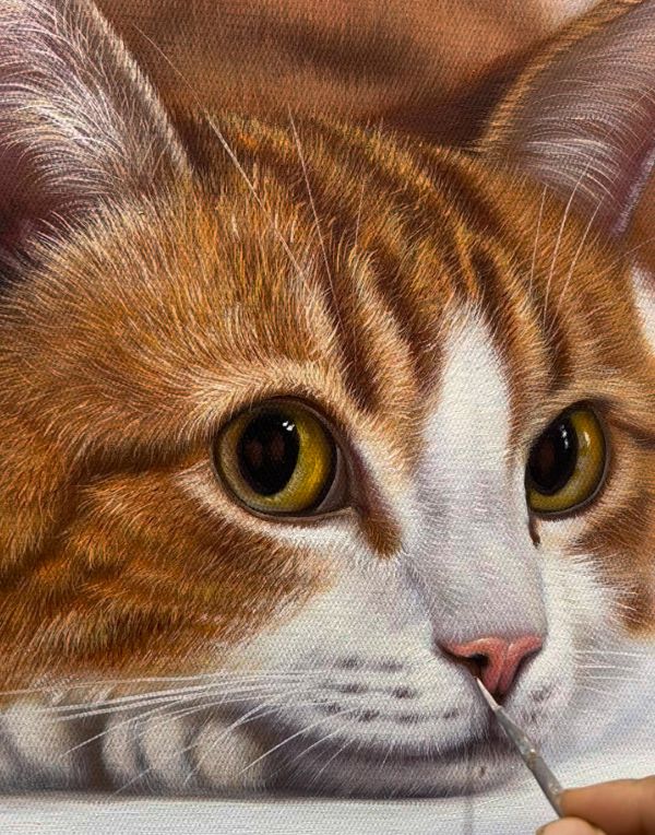 Oil cat painting of Samson, a hand-painted artwork by Gabby