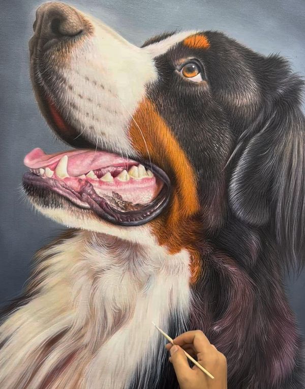 Oil painting of Luke the Corgi dog by Gabby