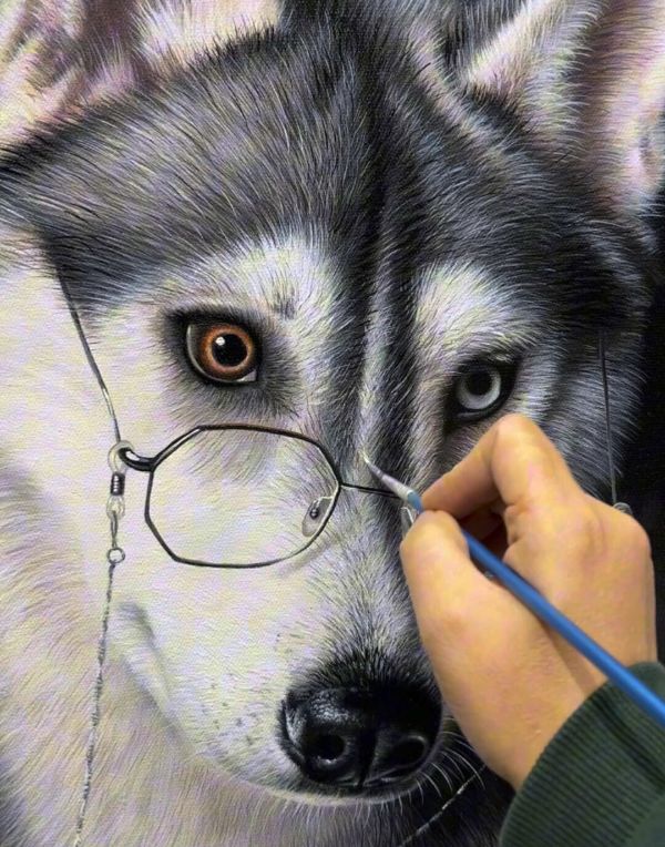 Oil painting of Brhyer, a black Labrador dog, by Gabby