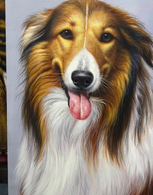 Oil portrait of Wallace the rescue dog, a wedding gift by Gabby