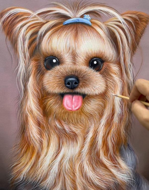 Oil portrait of Cinega, a dog, by Gabby