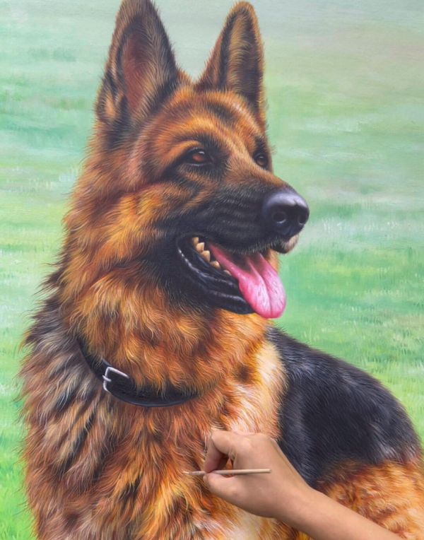 Oil portrait of Lilly the dog by Gabby