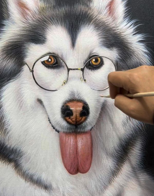 Oil painting of Boone, a charming King Charles Spaniel dog, with his characteristic soft fur, by Gabby.