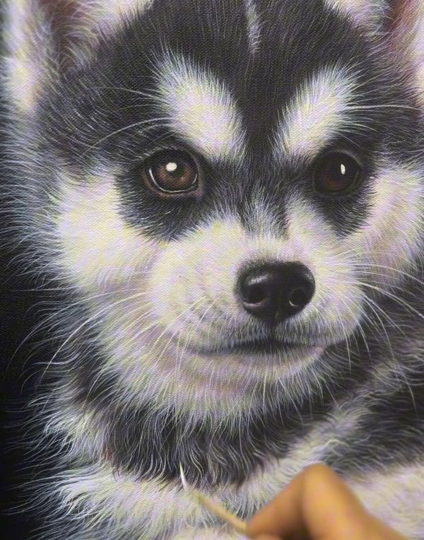 Oil painting of Remi, a charming Bulldog, with his distinctive features, by Gabby.