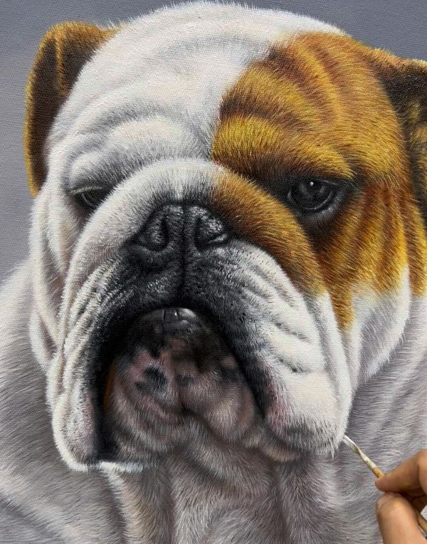 Oil painting of Marshall, a city working dog from Australia, by Gabby