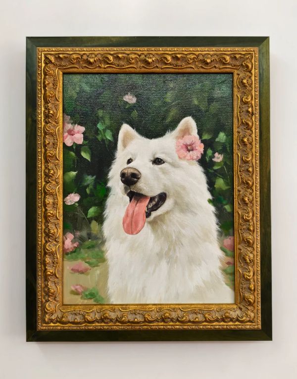 Oil painting of Nell, a Staffy dog, by Gabby