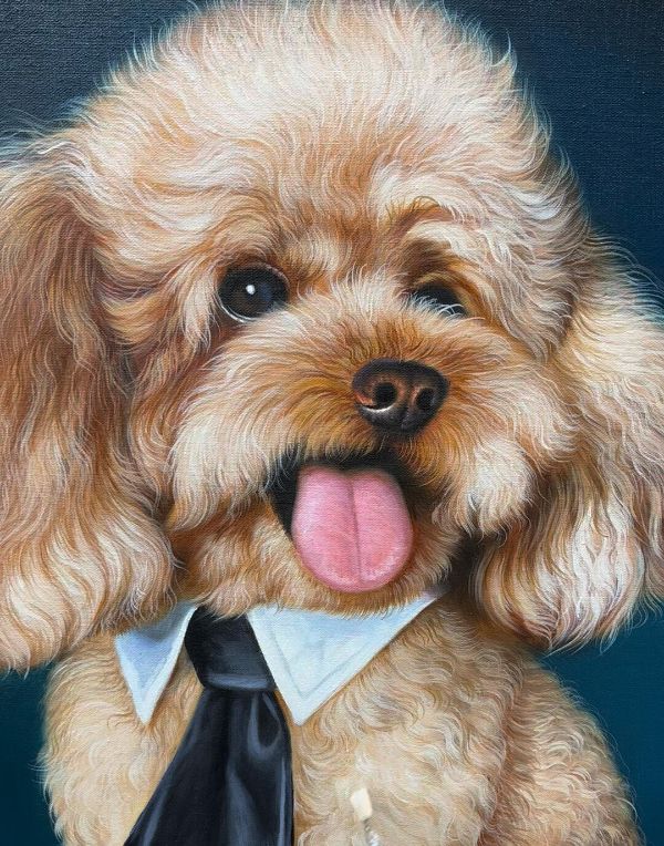 Oil portrait of Milo the dog commissioned for actor John Nettles by Gabby