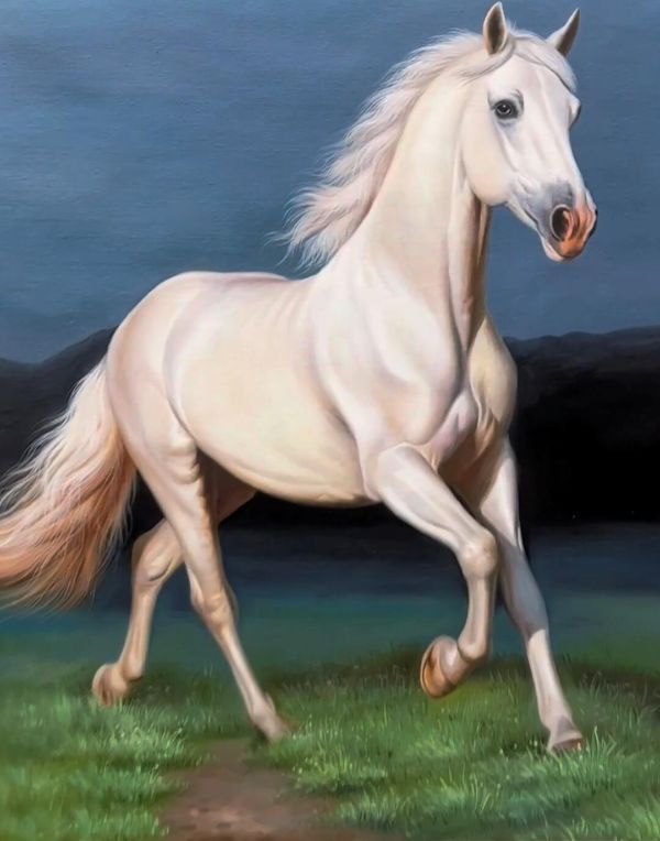 Full-body oil portrait study of Lockheart the horse by Gabby