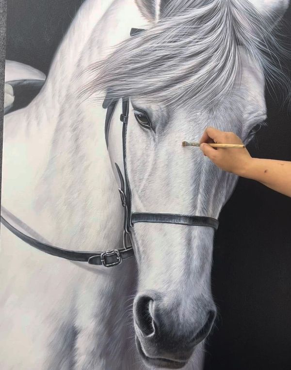 Traditional oil painting of Henry the horse by Gabby