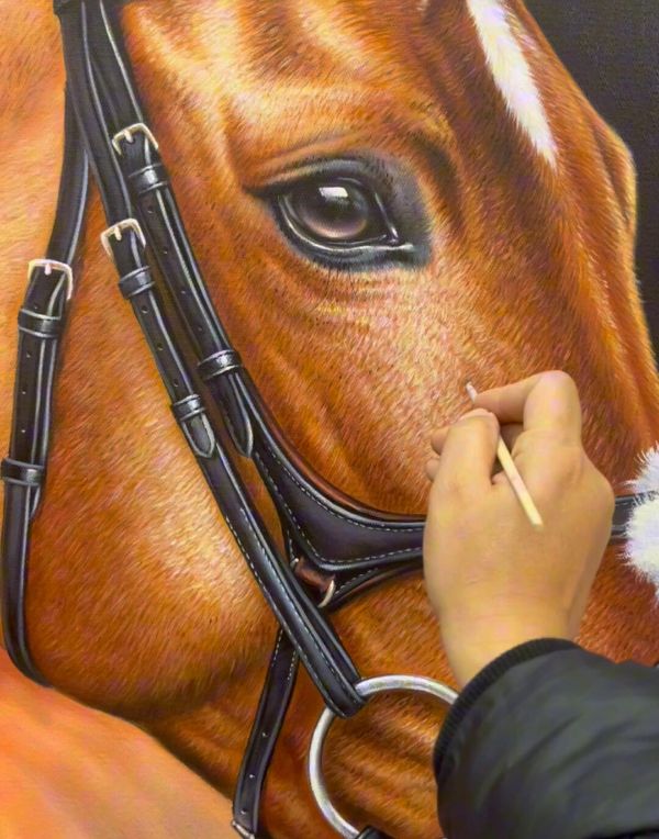 Traditional oil portrait of Elly the horse by Gabby